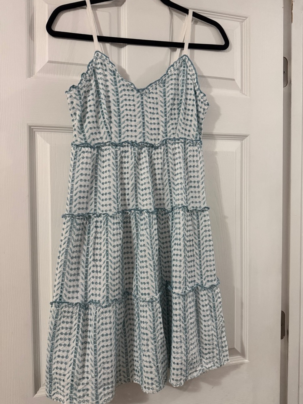 Jessica Simpson White and Light Blue Tiered Spaghetti Strap Dress
